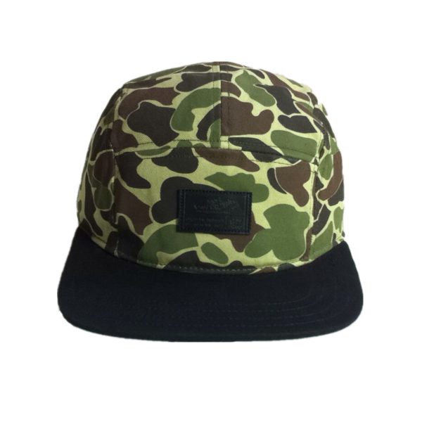 Camo 5 panel baseball flat brim snapback cap