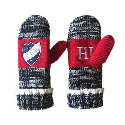 Eembroidery logo Knitted with polar fleece lining two-tone yarn knitted mittens