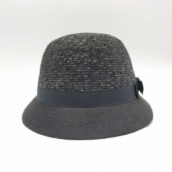 Women Winter Wool Bucket Hat Cloche Bowler Hat with metal ignot