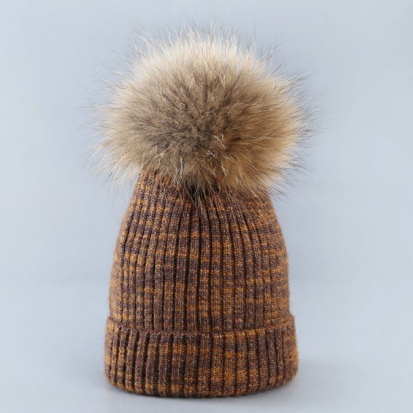 Melange knitted hat with pom