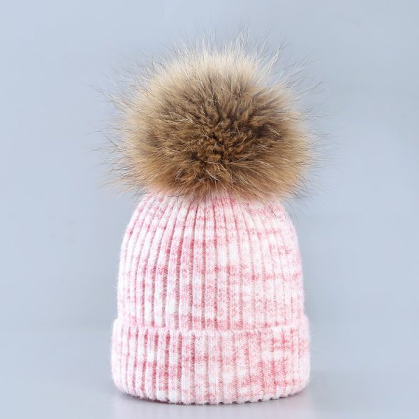 Melange knitted hat with pom