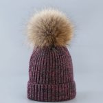 Melange knitted hat with pom