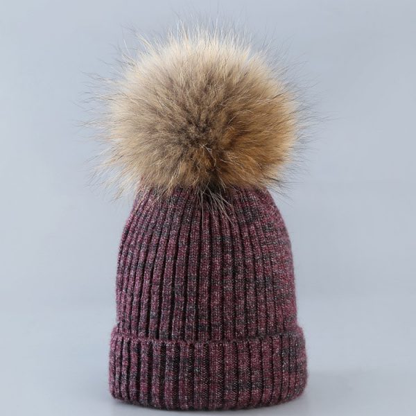 Melange knitted hat with pom