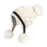 Popular white knitted lady hat with poms