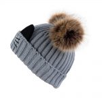Grey cat style kitted hat with pom for lady