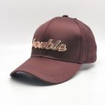 Trouble metaled label burgundy satin cap