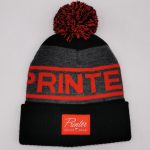 Grey jacquard knitted beanie with pompom