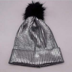 Shinning printed pompom beanie