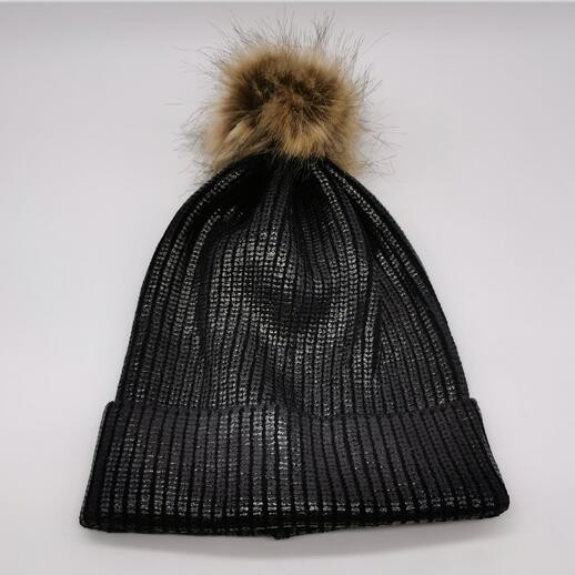Shinning printed pompom beanie