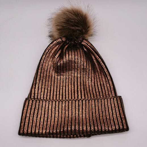 Shinning printed pompom beanie