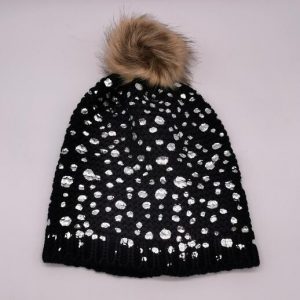 Shinning printed dots pompom beanie