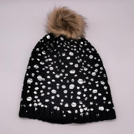 Shinning printed dots pompom beanie