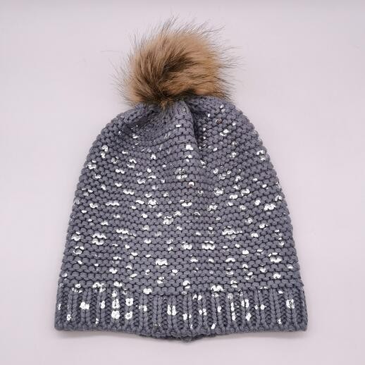 Shinning printed dots pompom beanie