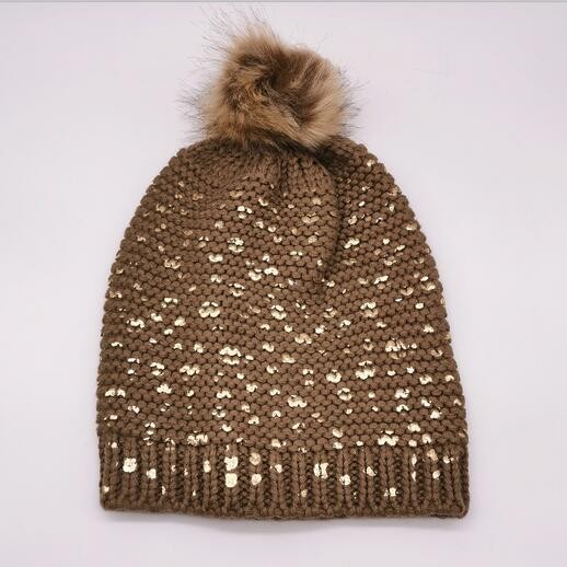 Shinning printed dots pompom beanie