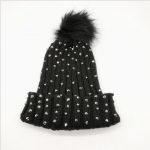 Ladies stones studded pompom beanie