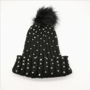 Ladies stones studded pompom beanie