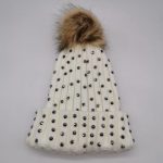 Ladies stones studded pompom beanie