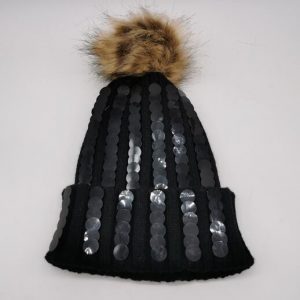 Sequins sewed pompom beanie