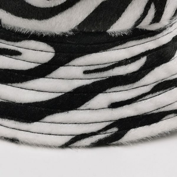 Winter Plush Bucket Hat Warm Zebra Animal Print Fisherman Cap