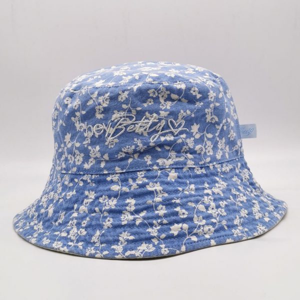 Washed cotton canvas floral allover print reversible bucket hat