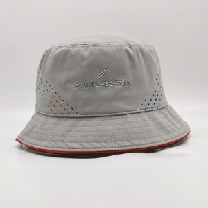 Light grey laser cut out floppy silver TPU branding bucket hat