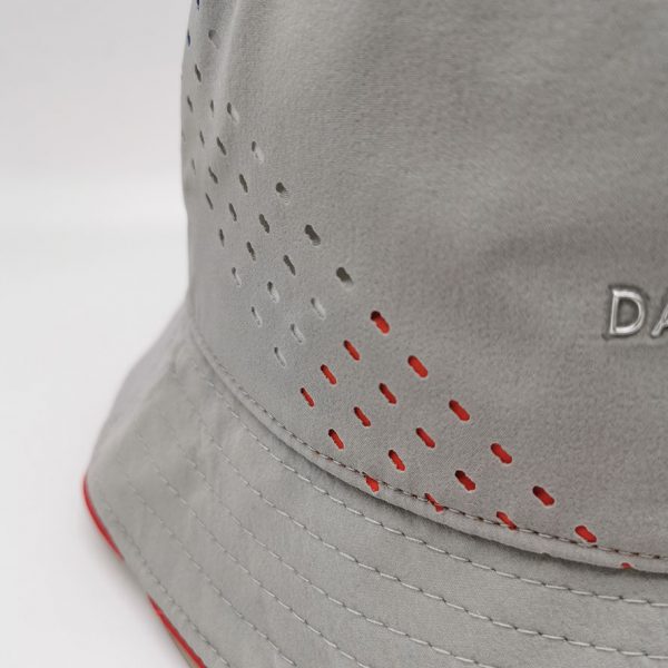 Light grey laser cut out floppy silver TPU branding bucket hat