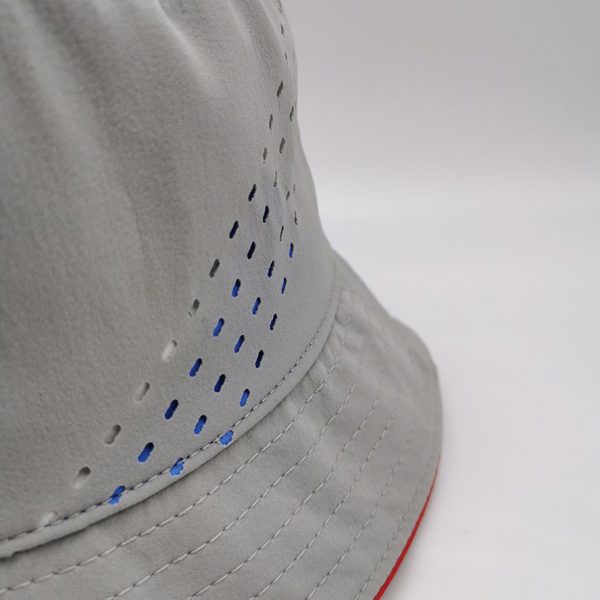Light grey laser cut out floppy silver TPU branding bucket hat