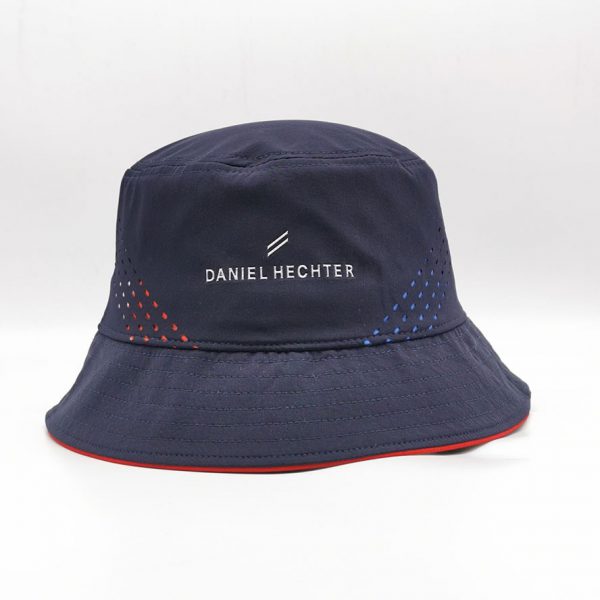 Navy laser cut out floppy silver TPU branding bucket hat