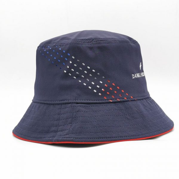 Navy laser cut out floppy silver TPU branding bucket hat