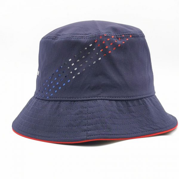Navy laser cut out floppy silver TPU branding bucket hat