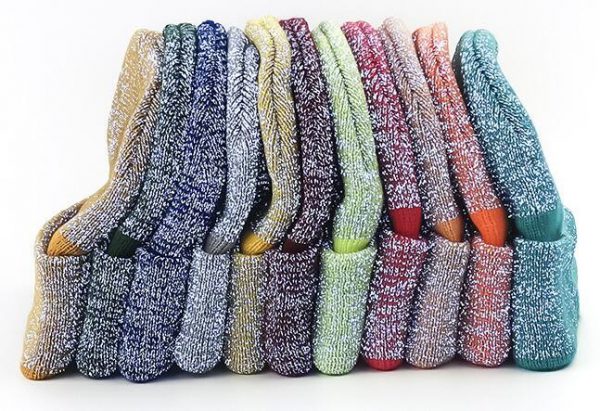 Reflective yarn cuff beanie folding knitted hat