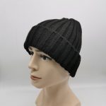 Dark Recycled Polyester Beanie Hat Rib Knit ECO Friendly