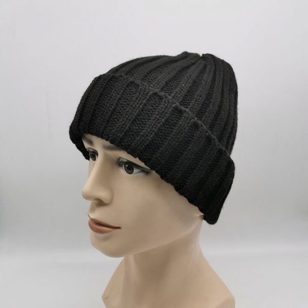 Dark Recycled Polyester Beanie Hat Rib Knit ECO Friendly