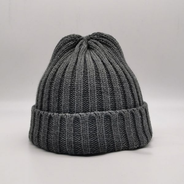 Light Gray Recycled Polyester Beanie Hat Rib Knit ECO Friendly