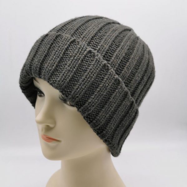 Charcoal Recycled Polyester Beanie Hat Rib Knit ECO Friendly