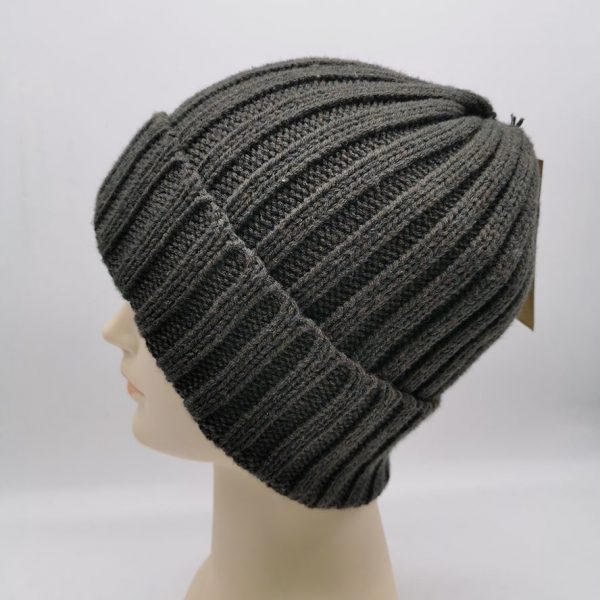 Charcoal Recycled Polyester Beanie Hat Rib Knit ECO Friendly