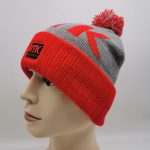Customized Pom Hats Jacquard Embroidery Patched Beanie Hats