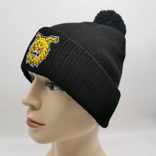 Customized Pom Hats Jacquard Embroidery Patched Beanie Hats