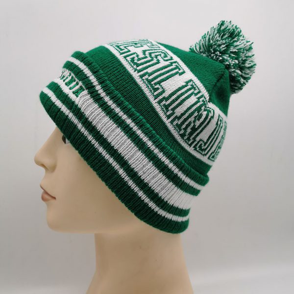 Customized Pom Hats Jacquard Embroidery Patched Beanie Hats