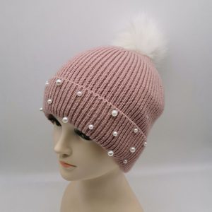 Pom beanie hat with beans decorated