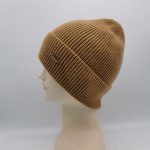 Acrylic soft hand feeling folding beanie with decorated gold brand