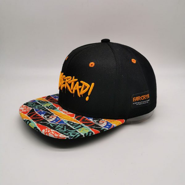 FARCRY6 black acrylic snapback cap with sublimation print visor